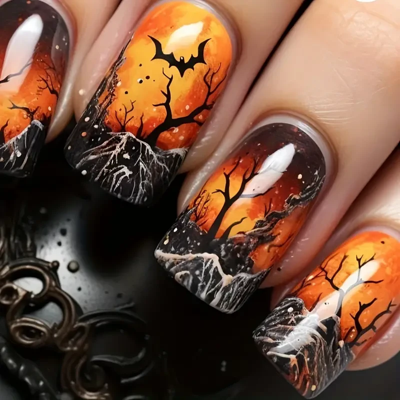 Juego de 24 uñas postizas de Halloween