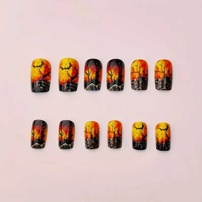 Juego de 24 uñas postizas de Halloween