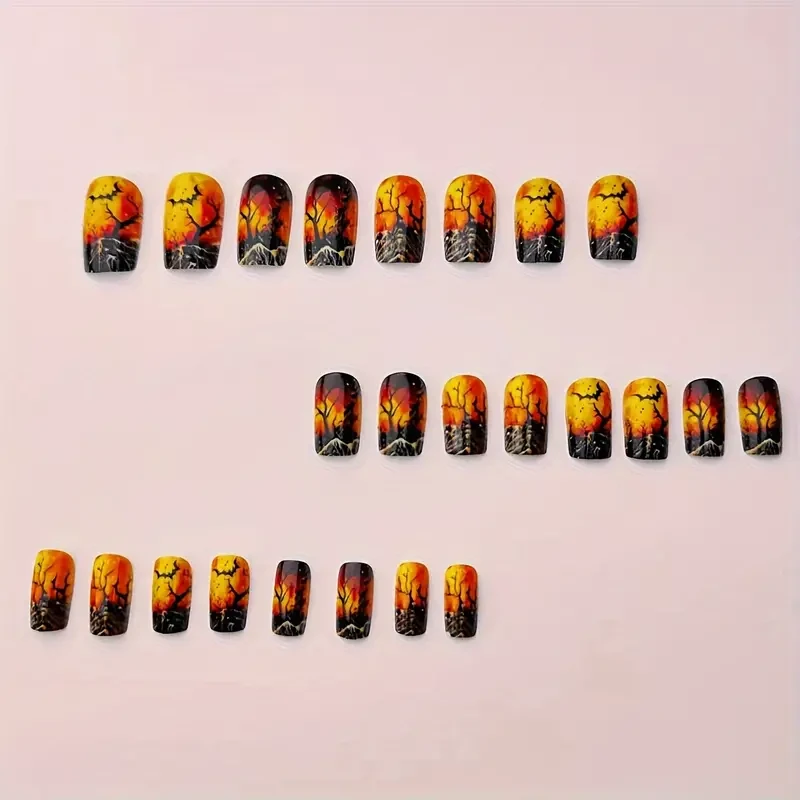 Juego de 24 uñas postizas de Halloween
