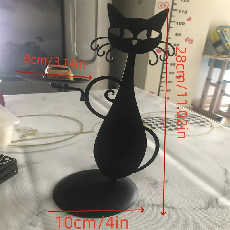 1 portavelas de gato de metal negro caprichoso