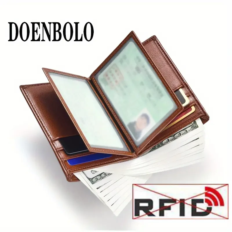 Cartera de cuero para hombre con bloqueo RFID antirrobo