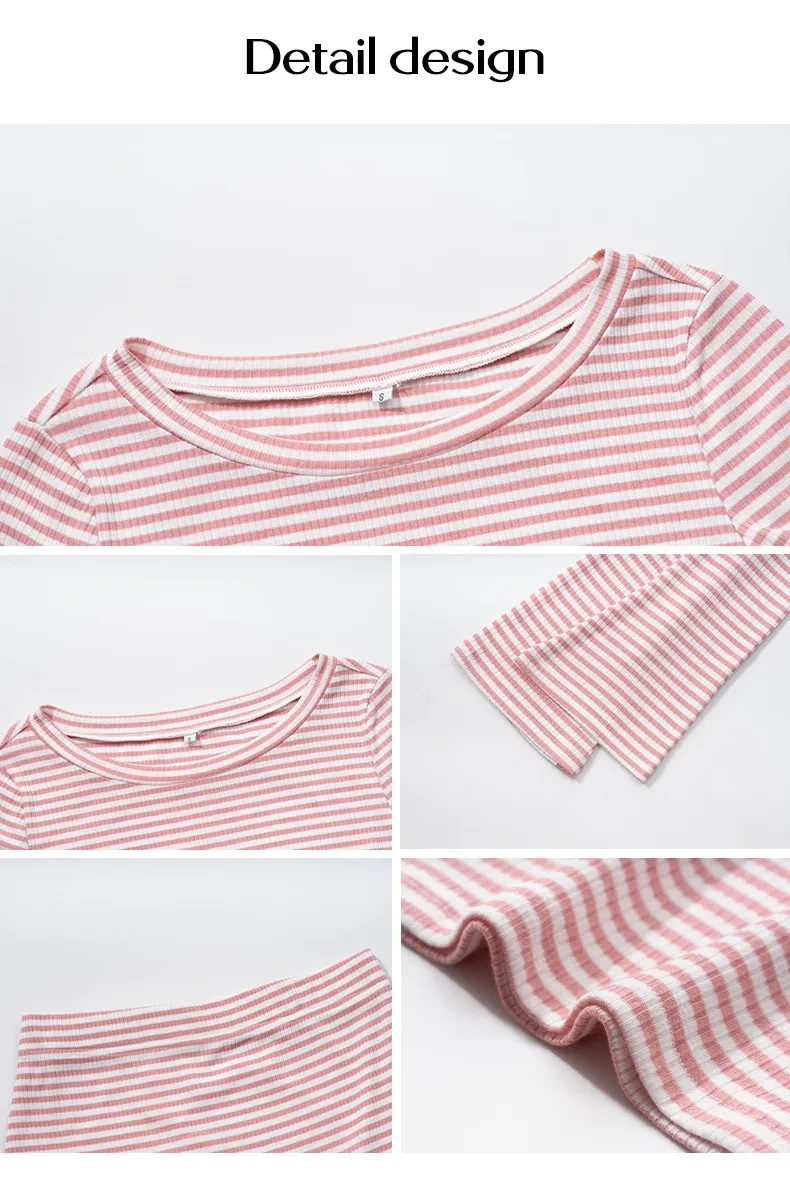 Conjunto de vestido informal de punto a rayas de manga larga con contraste de colores para mujer