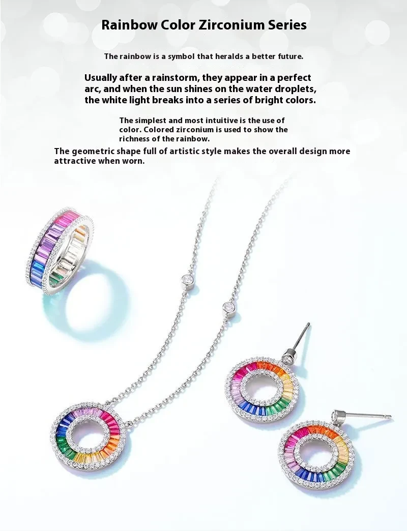Anillo de plata de ley 925 con gemas de colores incrustadas de una sola fila para hombre y mujer