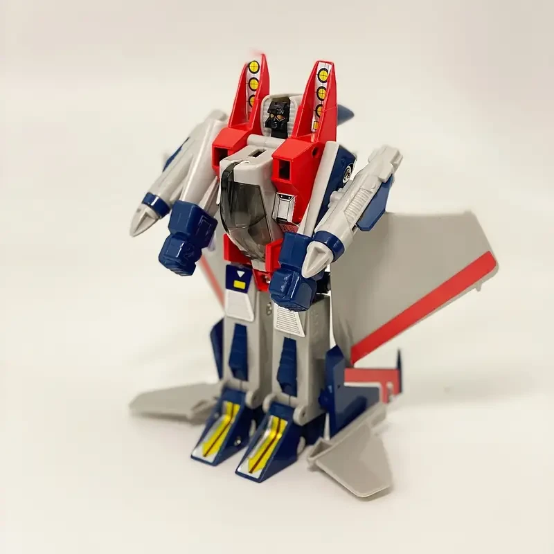 Juguete transformable retro: de avión a robot, nostalgia de los 80, compacto y coleccionable.