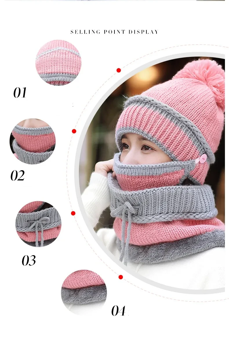 Gorro de lana de invierno para mujer, grueso y cálido, para exteriores, para montar a caballo, resistente al viento, con babero y mascarilla