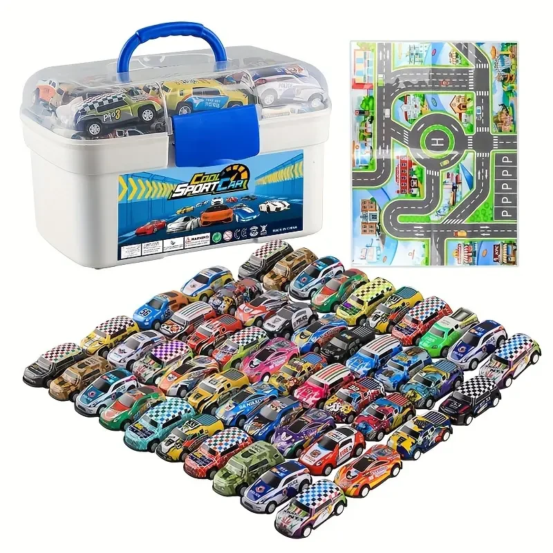 Juego de 50 coches de juguete de fundición a presión con estuche de almacenamiento