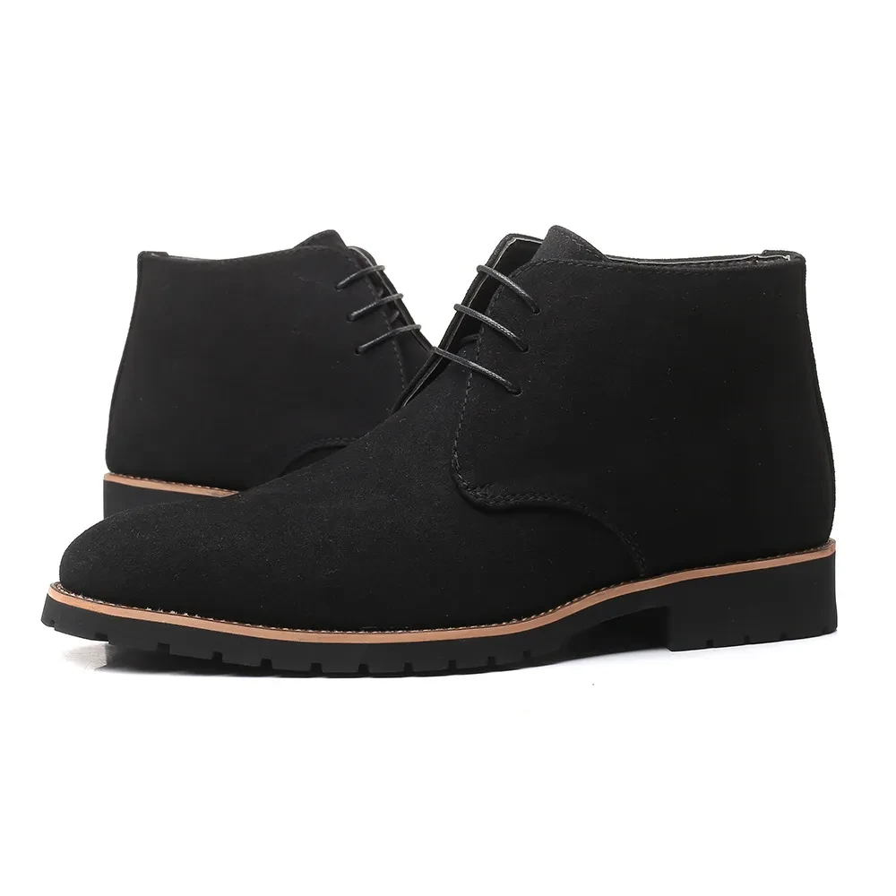 Zapatos casuales de cuero para hombre, botas de cuero Zhongbang con cordones delanteros, tacón bajo, talla grande
