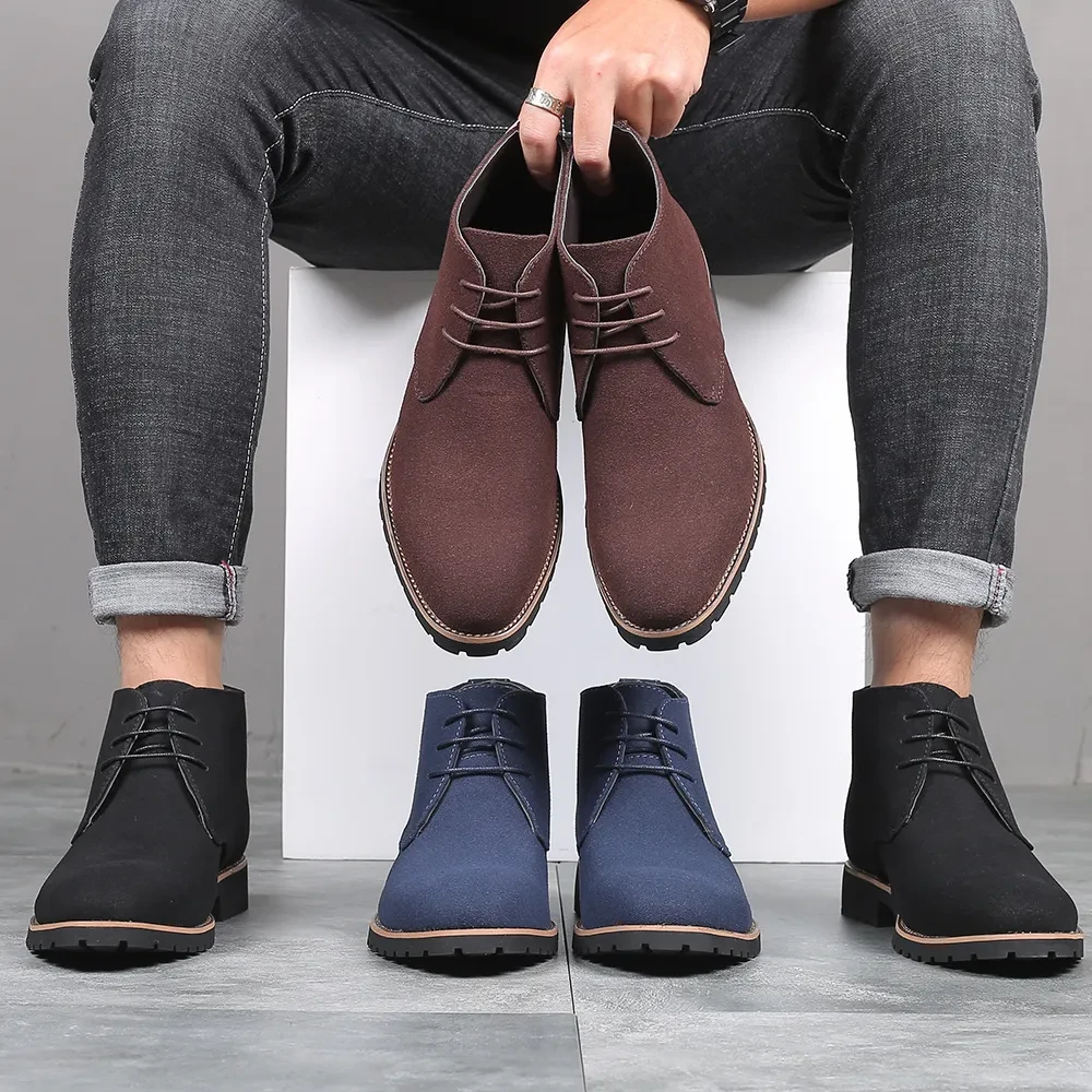 Zapatos casuales de cuero para hombre, botas de cuero Zhongbang con cordones delanteros, tacón bajo, talla grande
