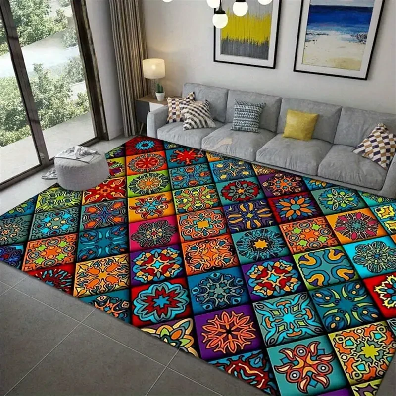 Alfombra personalizada con diseño geométrico de mandala y flores