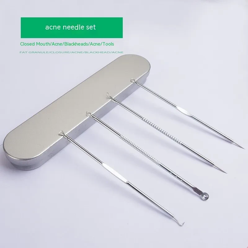 Caja de hierro de acero inoxidable para agujas de acné, herramientas de belleza