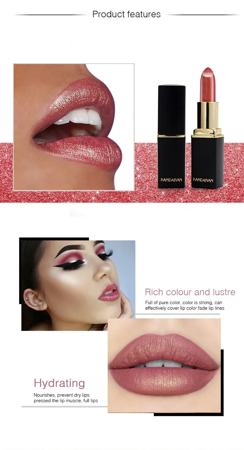 Lápiz labial metálico brillante color perlado