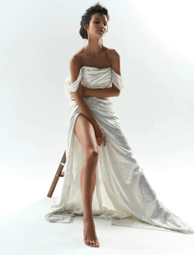 Vestido de fiesta con aberturas brillantes para mujer