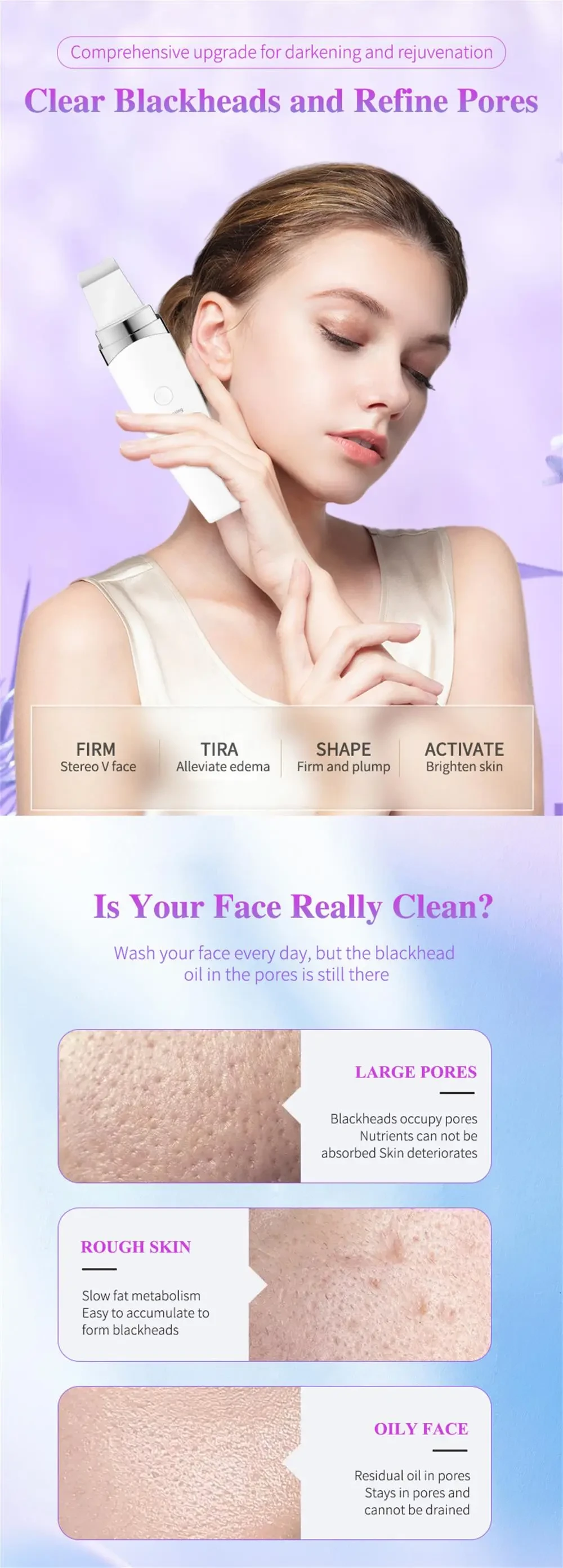 Limpiador facial electromecánico con peeling ultrasónico