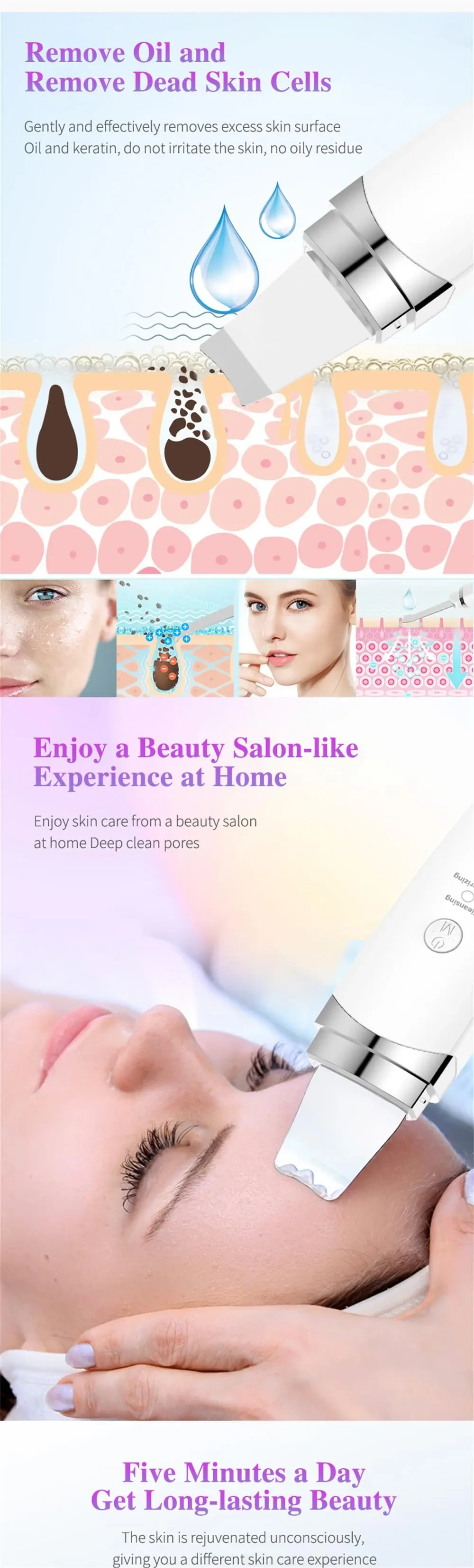 Limpiador facial electromecánico con peeling ultrasónico