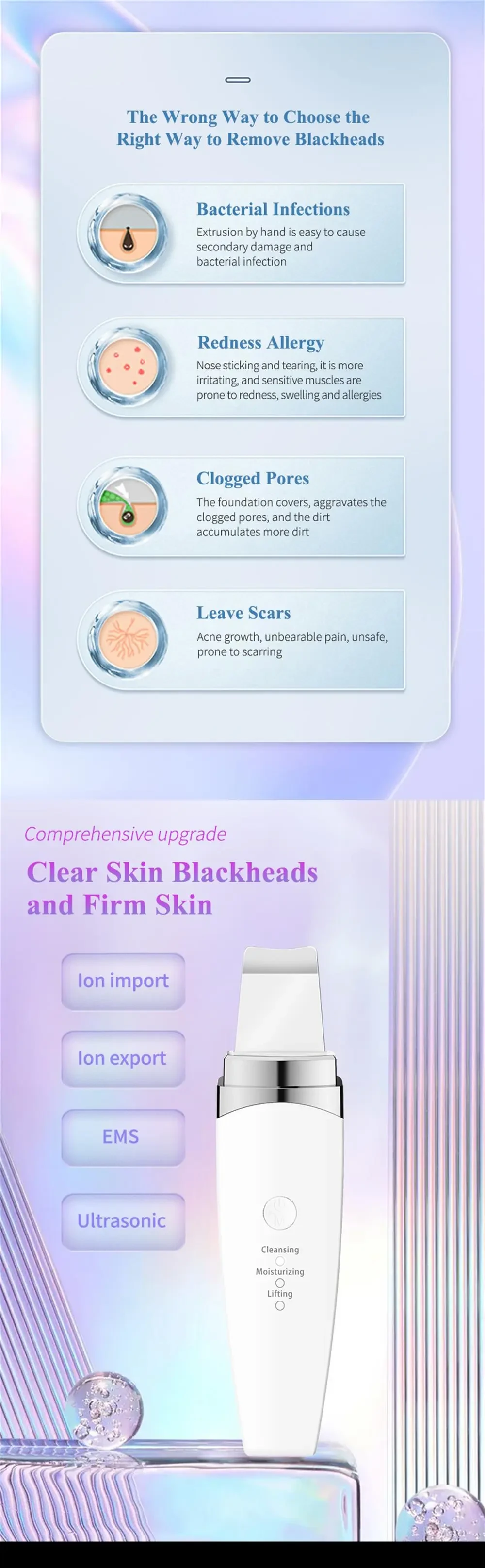 Limpiador facial electromecánico con peeling ultrasónico
