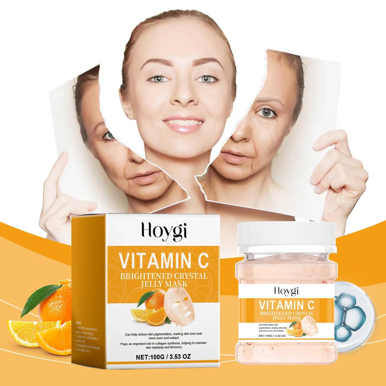 Mascarilla hidratante con vitamina C, en polvo, reparadora, ligera y transparente.
