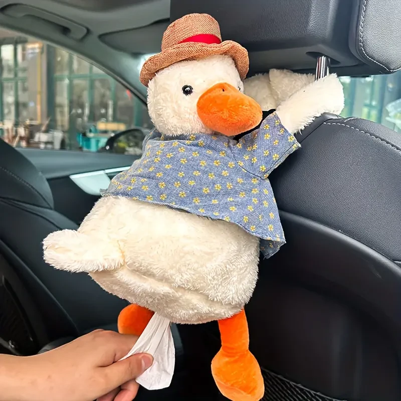 1 adorable porta pañuelos colgante para coche con forma de pato