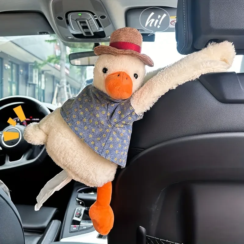 1 adorable porta pañuelos colgante para coche con forma de pato