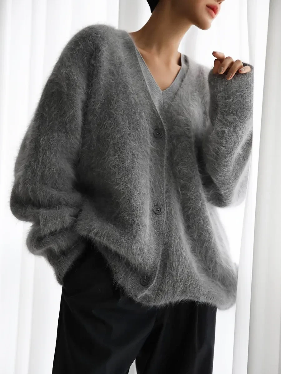 Cárdigan de punto con cuello en V y botones, moda otoño invierno, botonadura sencilla