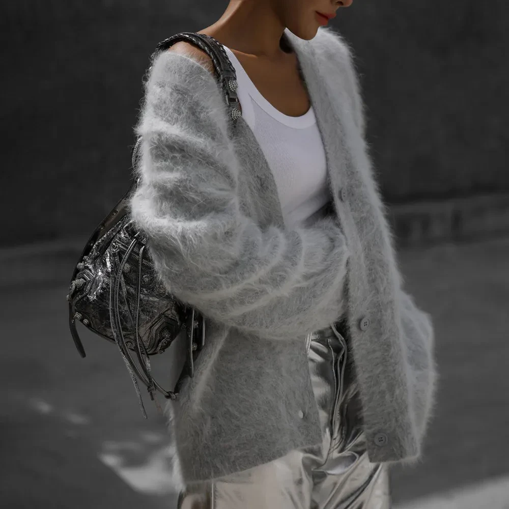 Cárdigan de punto con cuello en V y botones, moda otoño invierno, botonadura sencilla