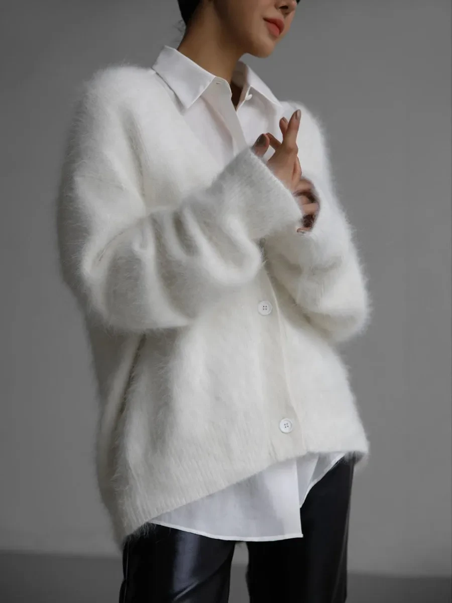 Cárdigan de punto con cuello en V y botones, moda otoño invierno, botonadura sencilla