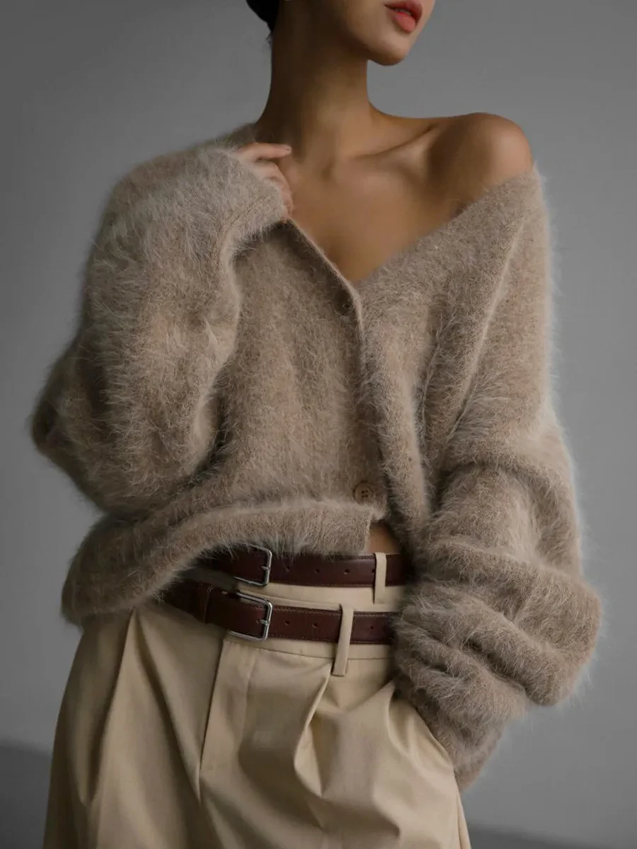 Cárdigan de punto con cuello en V y botones, moda otoño invierno, botonadura sencilla