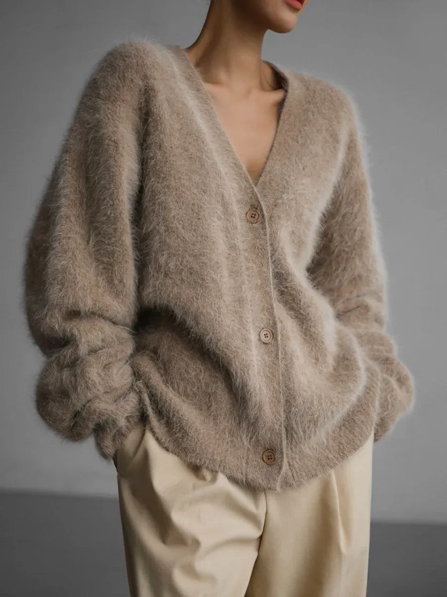 Cárdigan de punto con cuello en V y botones, moda otoño invierno, botonadura sencilla