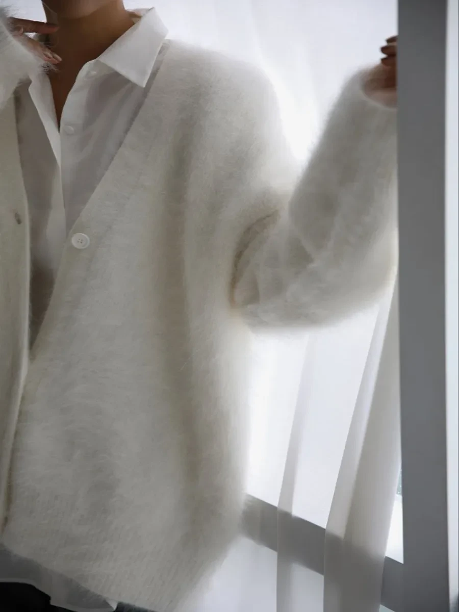Cárdigan de punto con cuello en V y botones, moda otoño invierno, botonadura sencilla