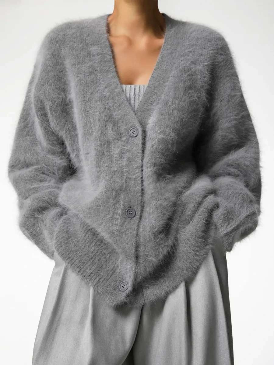 Cárdigan de punto con cuello en V y botones, moda otoño invierno, botonadura sencilla