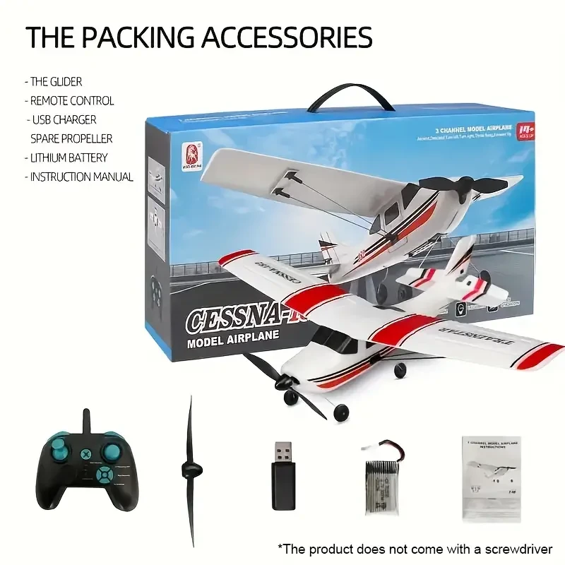 Avión Cessna RC de 3 canales, planeador de combate de ala fija, juguete de espuma, alimentado por batería con carga USB, resistente a la intemperie, control de botón, control remoto de 2.4 G, para mayores de 14 años, polímero de litio recargable, altitud