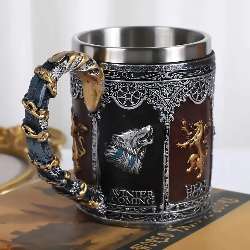 Jarra de cerveza de acero inoxidable con calavera y palma
