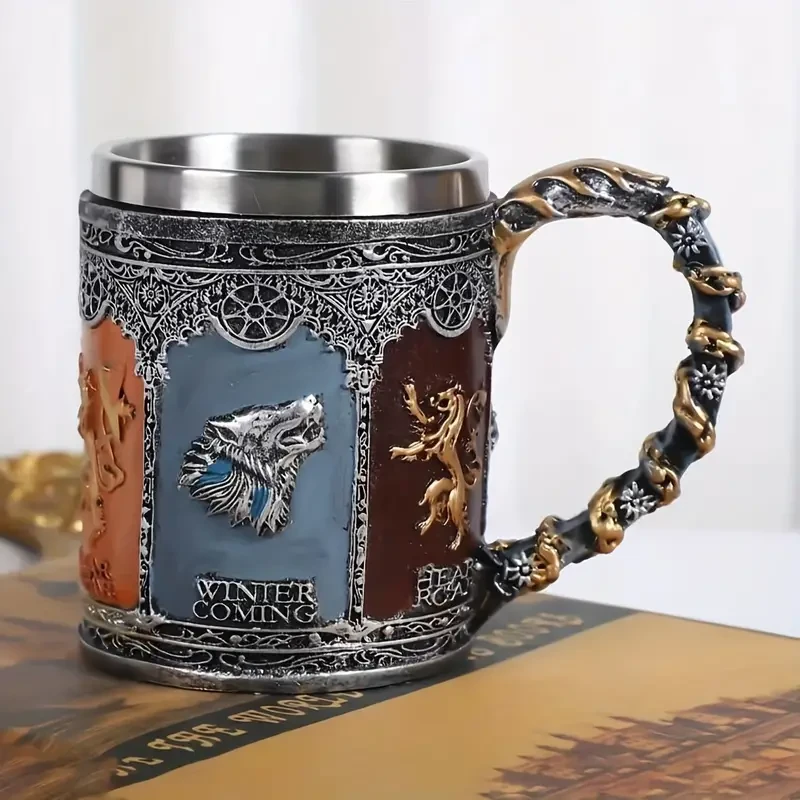 Jarra de cerveza de acero inoxidable con calavera y palma