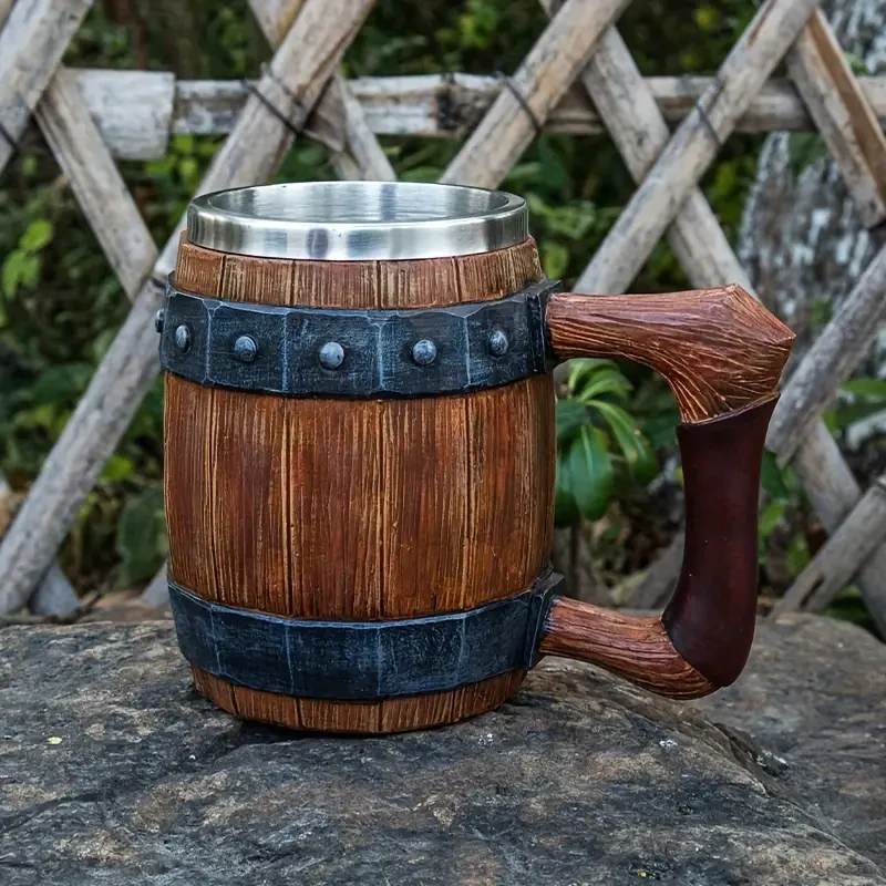 Taza de café de acero inoxidable con forma de barril