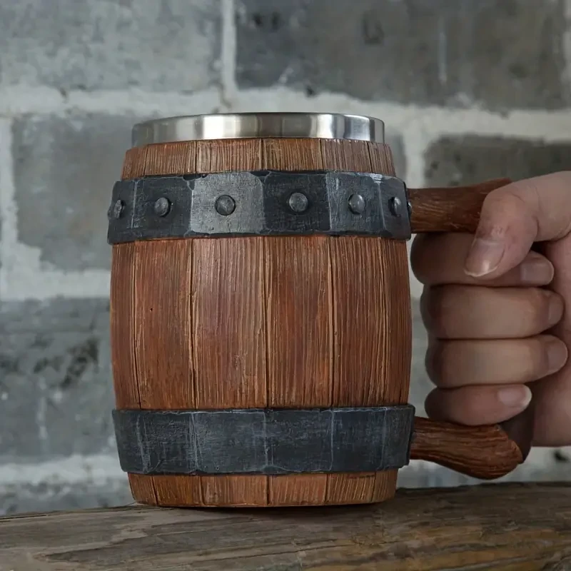 Taza de café de acero inoxidable con forma de barril