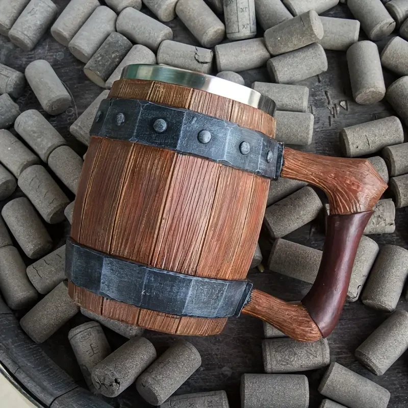 Taza de café de acero inoxidable con forma de barril