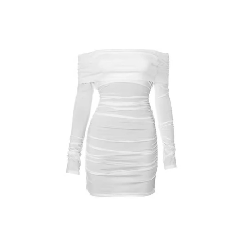 Vestido sexy plisado estilo europeo y americano con bandolera y diseño de cadera