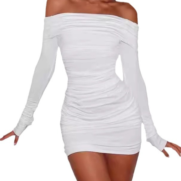 Vestido sexy plisado estilo europeo y americano con bandolera y diseño de cadera