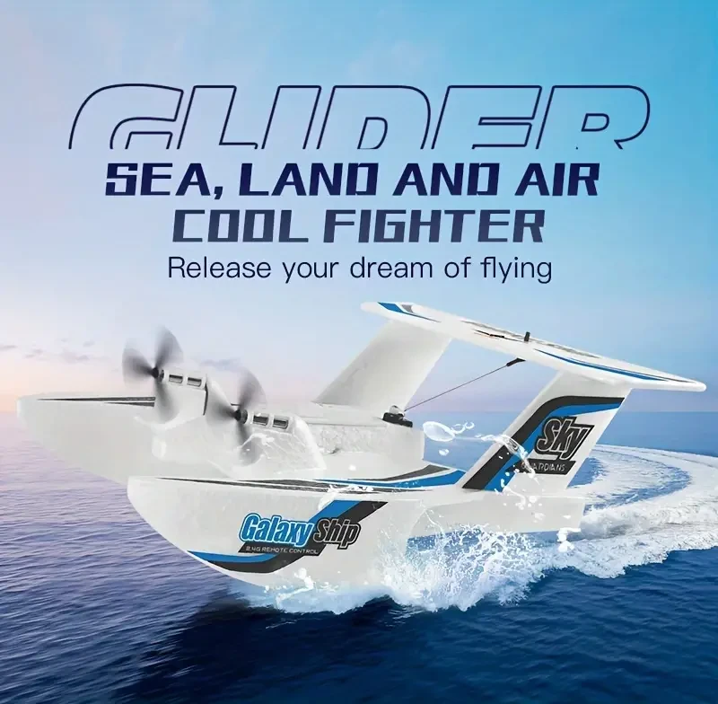Avión anfibio RC de 2,4 GHz, 3 canales, dron de espuma con giroscopio, listo para volar desde tierra y agua, incluye 2 baterías. Apto para mayores de 14 años.