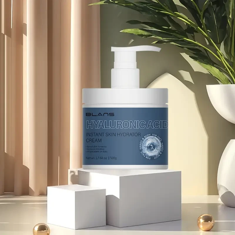 Loción corporal e hidratante facial con ácido hialurónico (500 g) y vitamina E | Loción hidratante reafirmante para piel seca | Productos para el cuidado de la piel: rostro, cuerpo, manos y pies, para mujeres y hombres, con escualano vegetal
