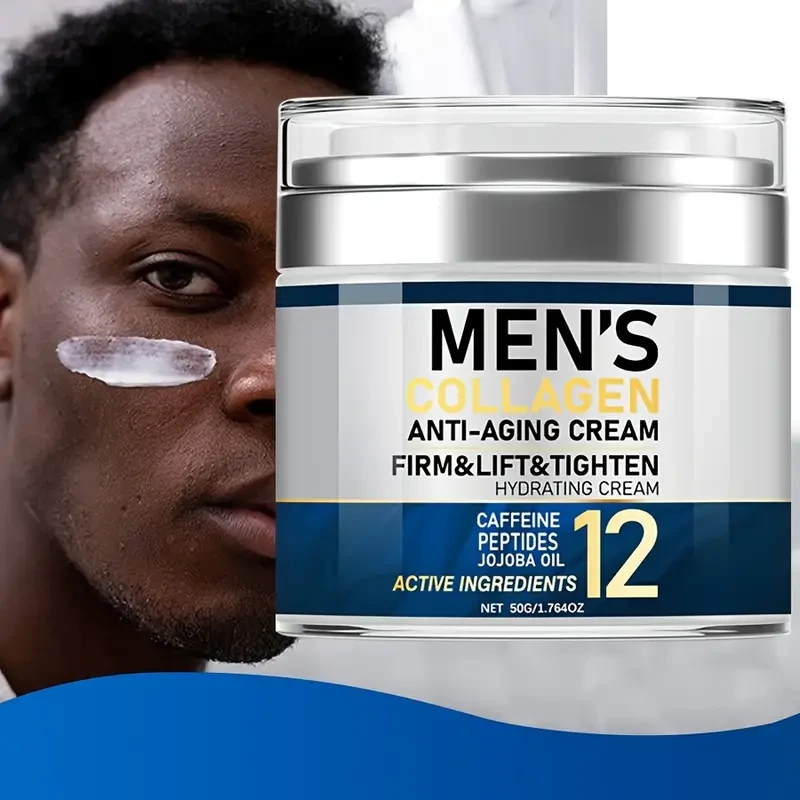 Crema reafirmante de colágeno para hombres (50 g), hidratante facial antiedad con cafeína, vitamina E y niacinamida para todo tipo de piel.