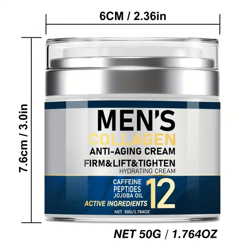Crema reafirmante de colágeno para hombres (50 g), hidratante facial antiedad con cafeína, vitamina E y niacinamida para todo tipo de piel.