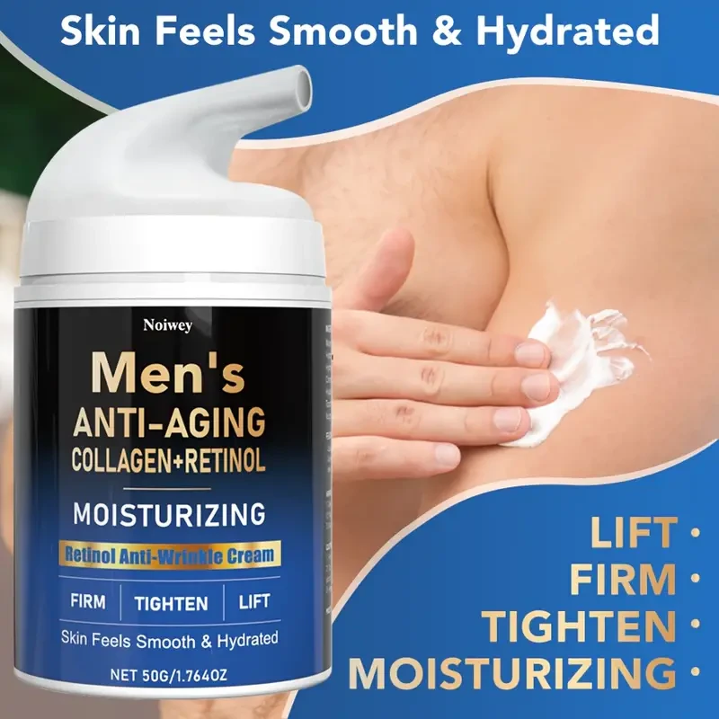 Crema reafirmante corporal con retinol y colágeno para hombres - Hidratante antiedad sin perfume con aceite de jojoba, cafeína y ácido hialurónico - Loción reafirmante corporal enriquecida con vitamina E para todo tipo de piel - 50 g