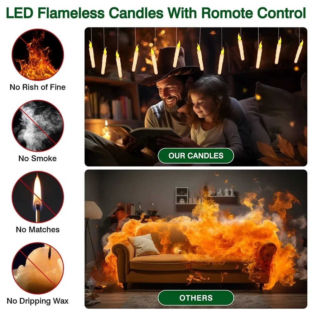 Velas LED flotantes de Halloween con control remoto de varita mágica