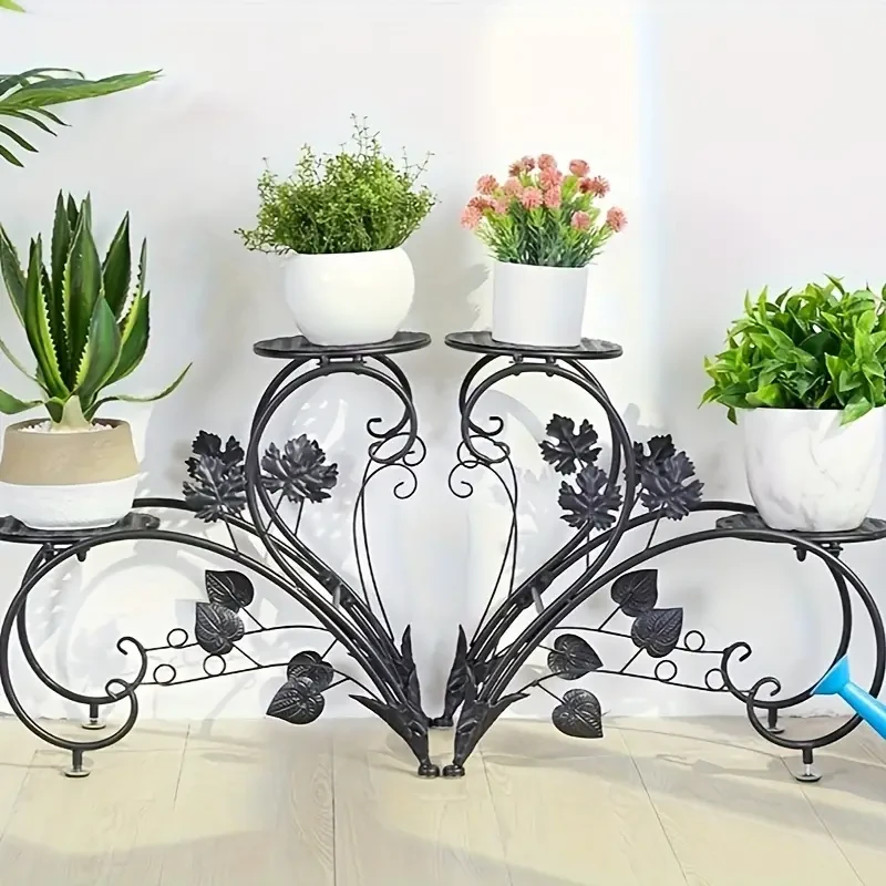 1 par de soportes altos de metal para macetas - Elegante macetero de 4 niveles