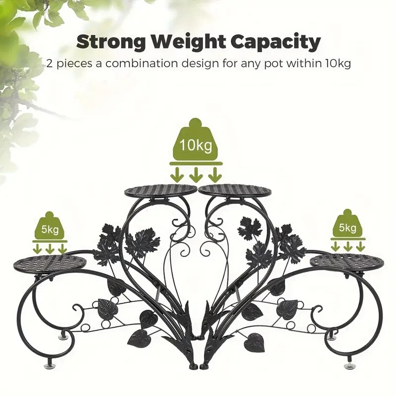 1 par de soportes altos de metal para macetas - Elegante macetero de 4 niveles