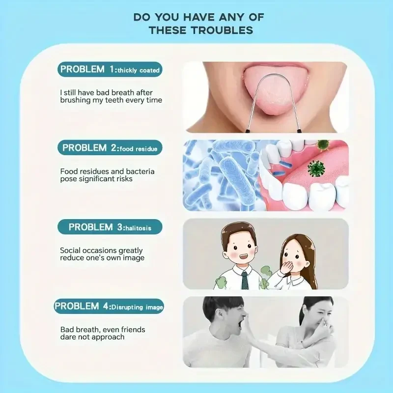 Raspador de lengua reutilizable de acero inoxidable - Herramienta de cuidado bucal con agarre cómodo