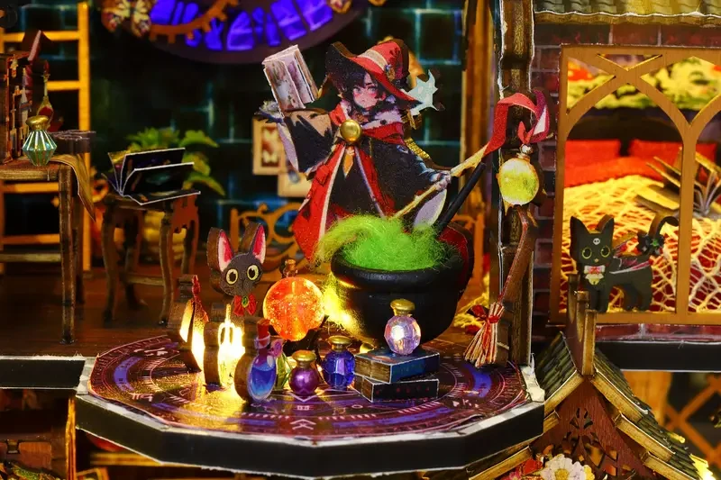 Kit de cabaña mágica - Modo rompecabezas de madera 3D iluminado