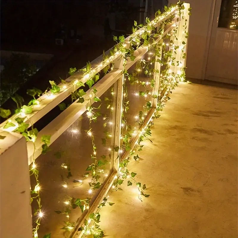 Guirnalda de luces LED de cobre con hojas artificiales de 5 m