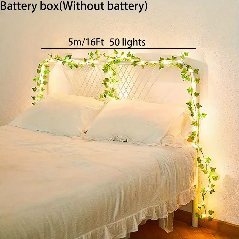 Guirnalda de luces LED de cobre con hojas artificiales de 5 m