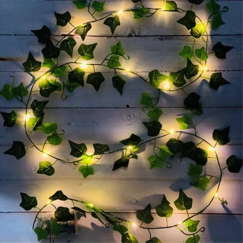Guirnalda de luces LED de cobre con hojas artificiales de 5 m